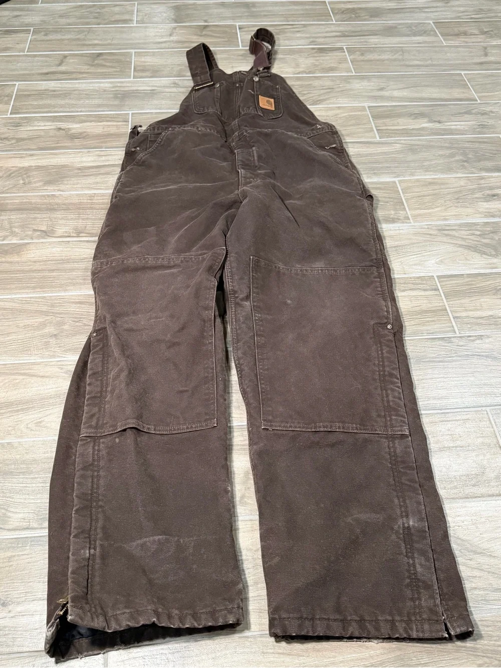 Vintage Carhartt R27 DKB Double Knee Insulated Dark Brown Bib Overall Brown 40x3